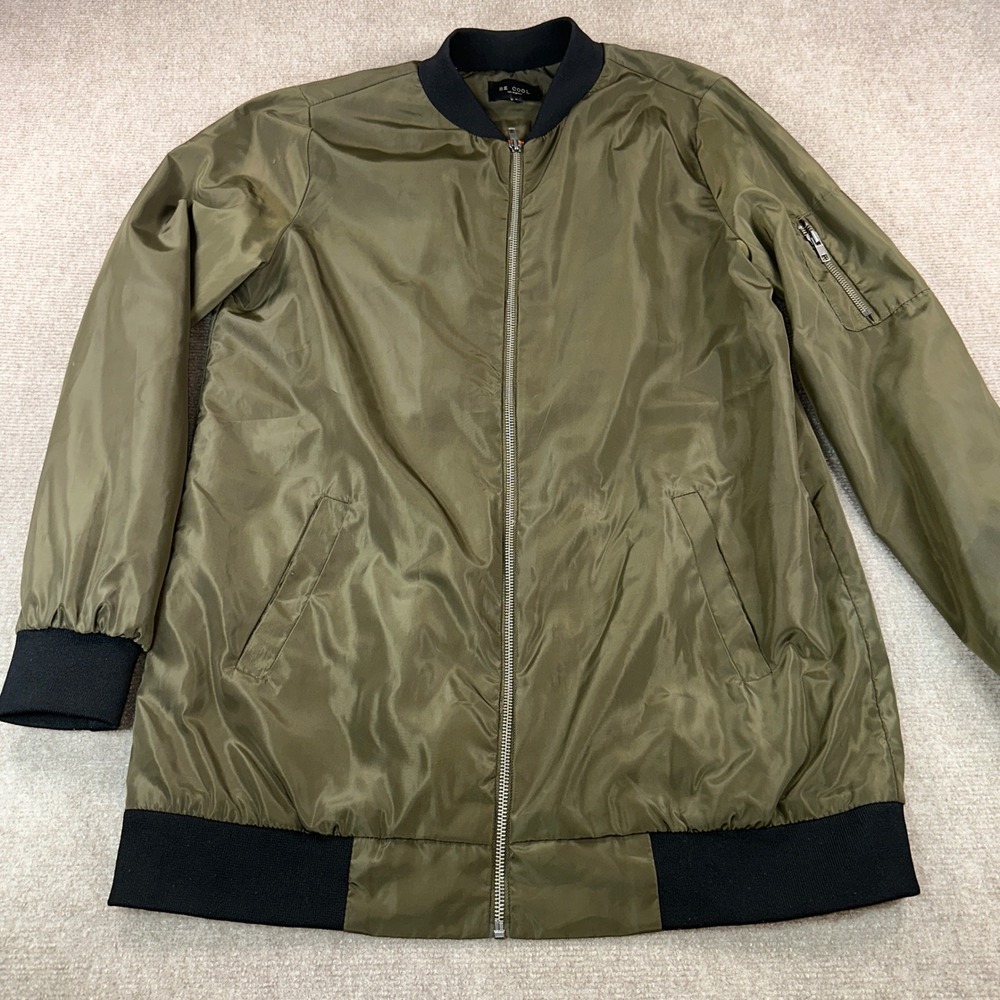 Be Cool Los Angeles Olive Green Bomber Jacket Orange Lining Longline Large